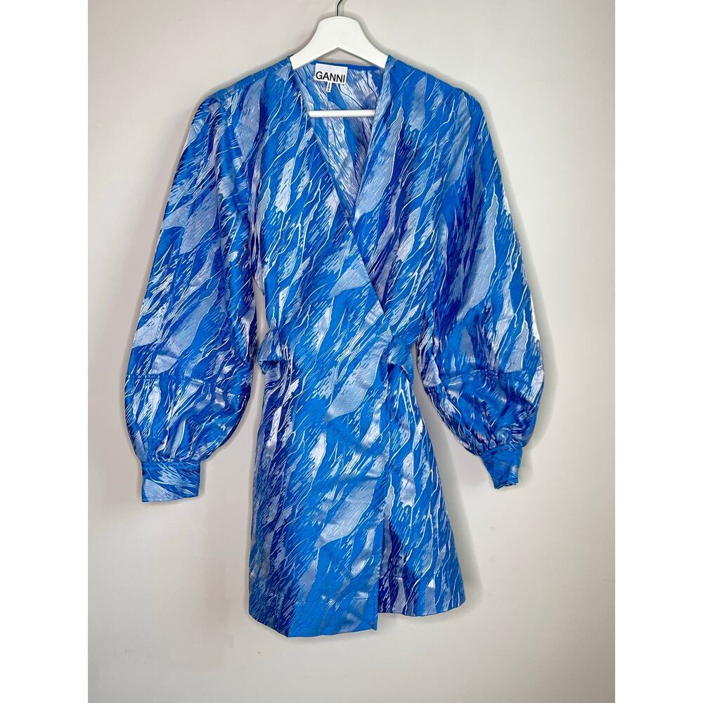 Ganni Blue Print Mini Dress - Picture 2 of 12